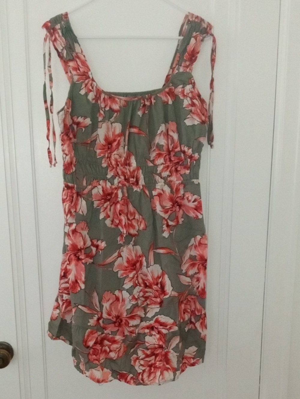 Floral Tie-Shoulder Sundress in Olive and Coral Maurices, large